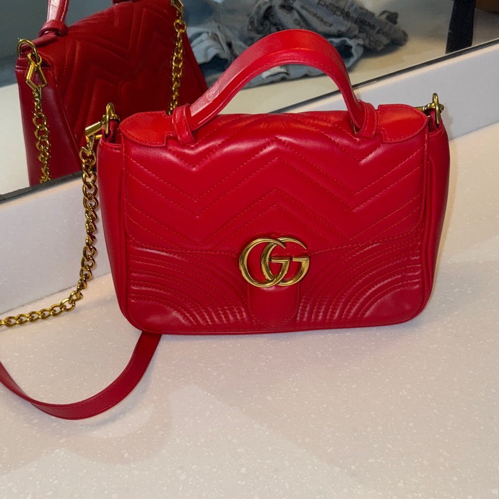 Red Crossbody Bag with Gold Accents